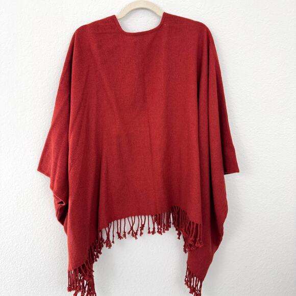 Talbots Womens Cardigan Wrap Shawl One Size Fringe Wool Blend Rust Orange - Picture 3 of 6